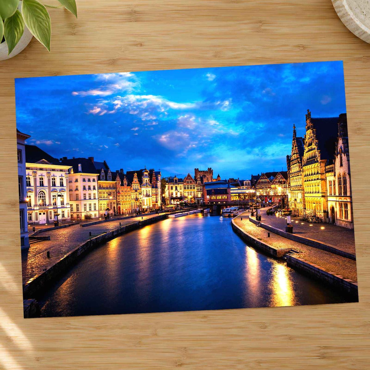 Ghent Canal in Belgium at Night Photo Print Wall Decor