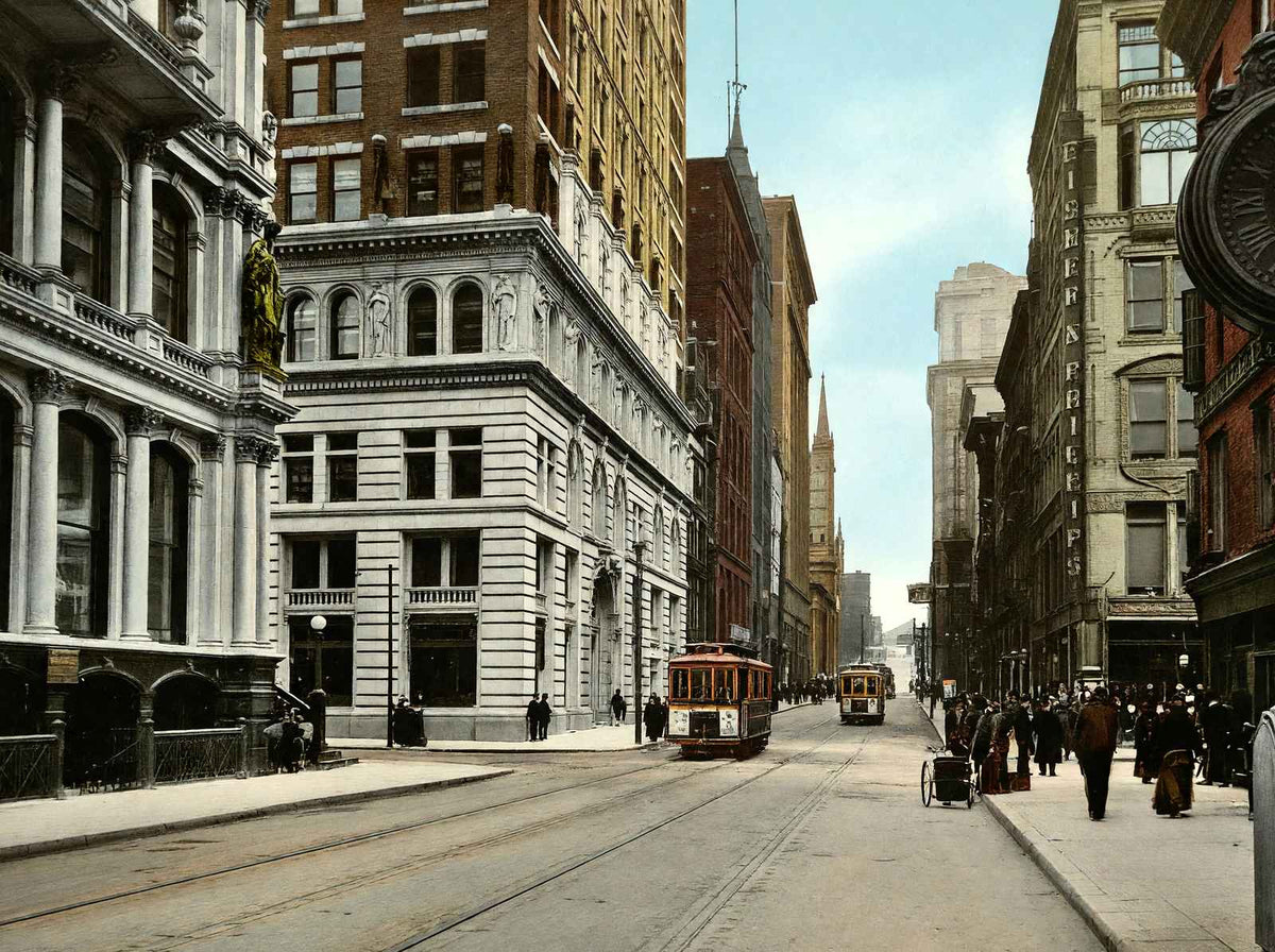 Fifth Ave & Wood St, Pittsburgh PA in 1906 vintage print