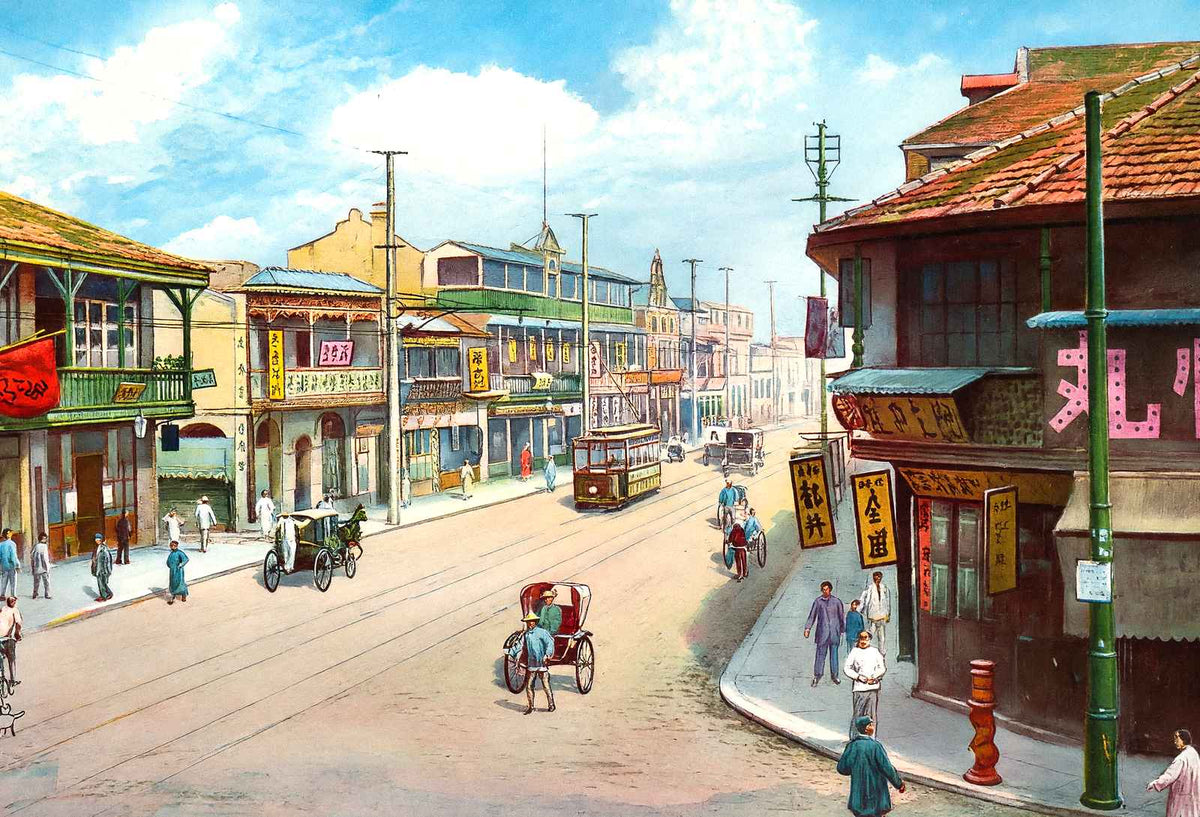 Nanking at Chekiang Road, Shanghai, China vintage print