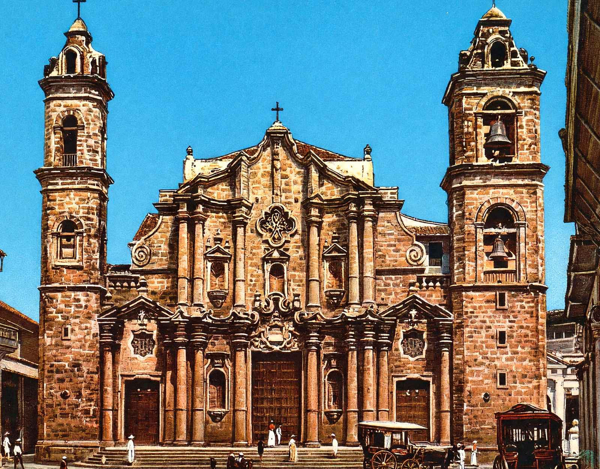 The Cathedral, Havana, Cuba in 1913 vintage print