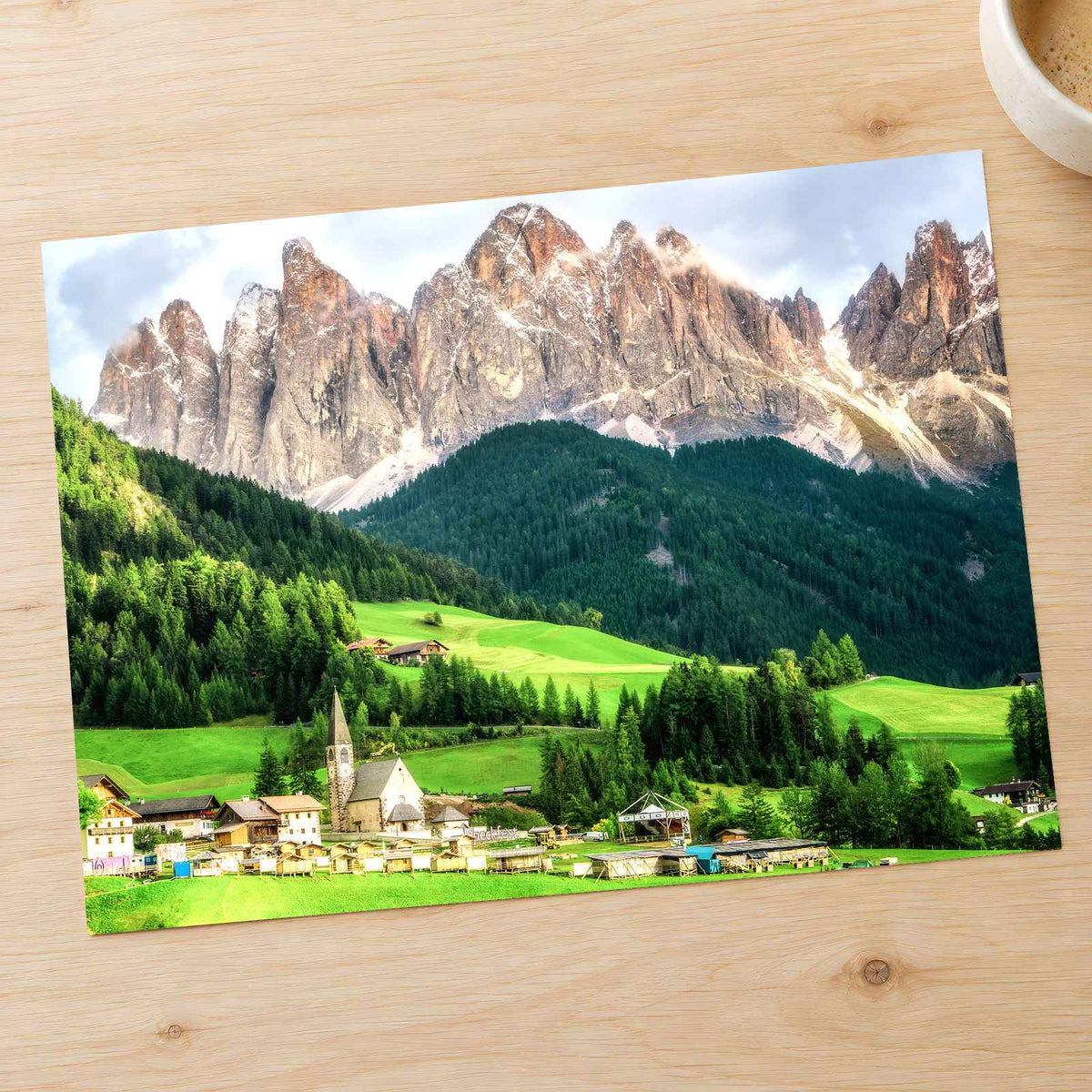 Village under Jagged Peaks in Dolomites Photo Print Wall Decor
