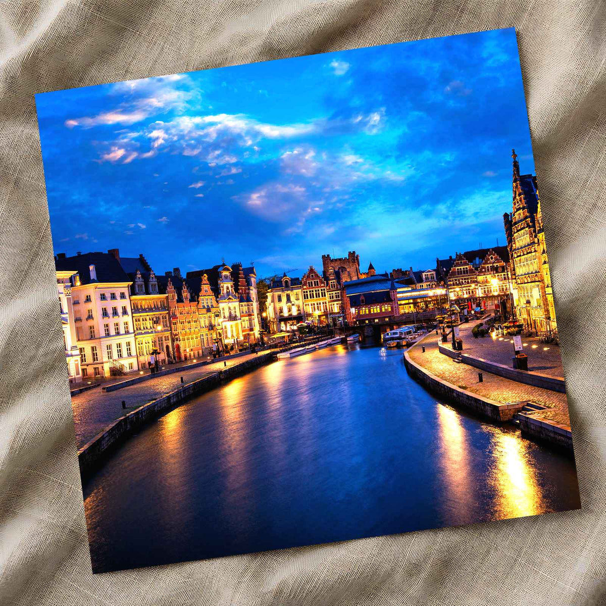 Ghent Canal in Belgium at Night Photo Print Wall Decor