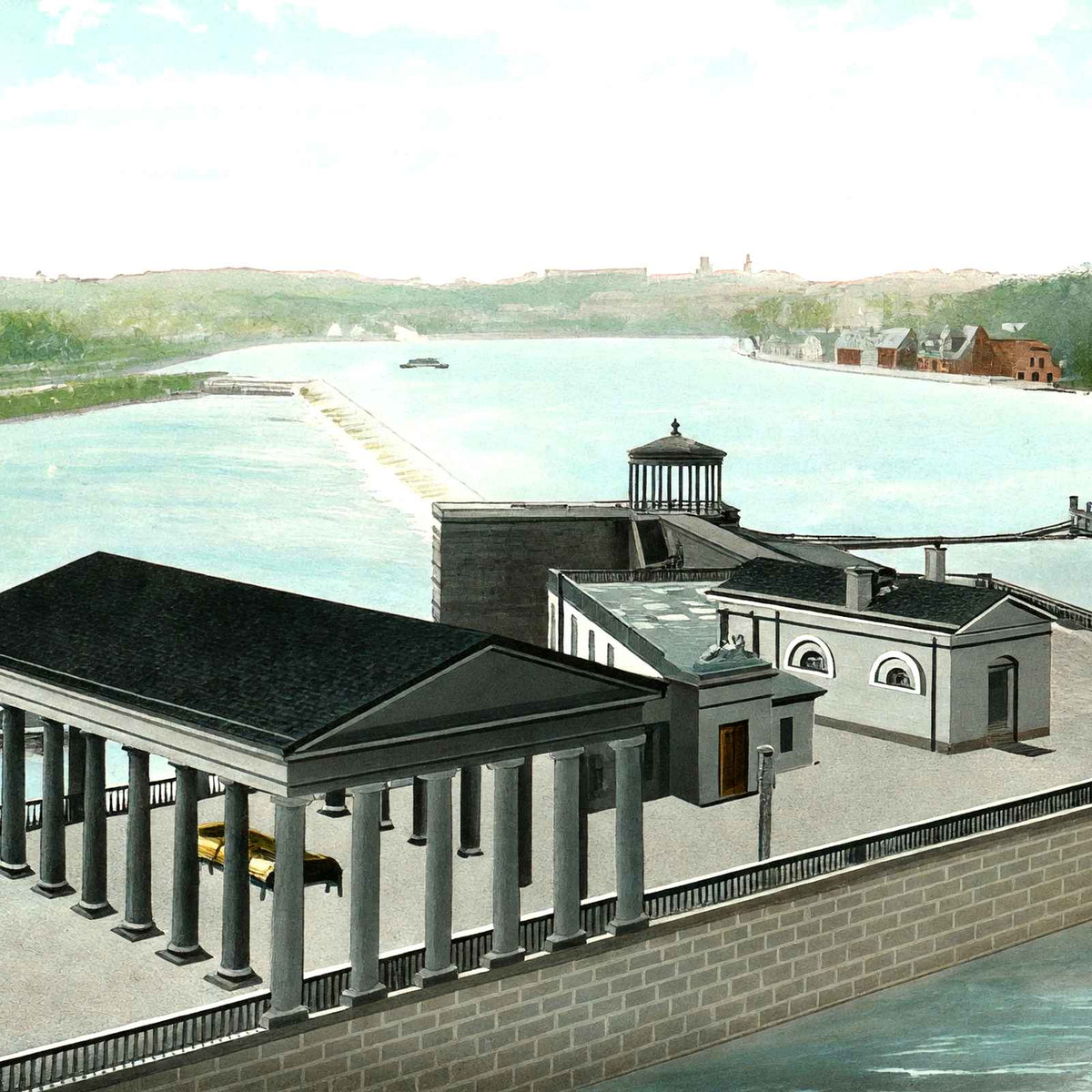 Fairmount Waterworks, Philadelphia PA in 1906 vintage print