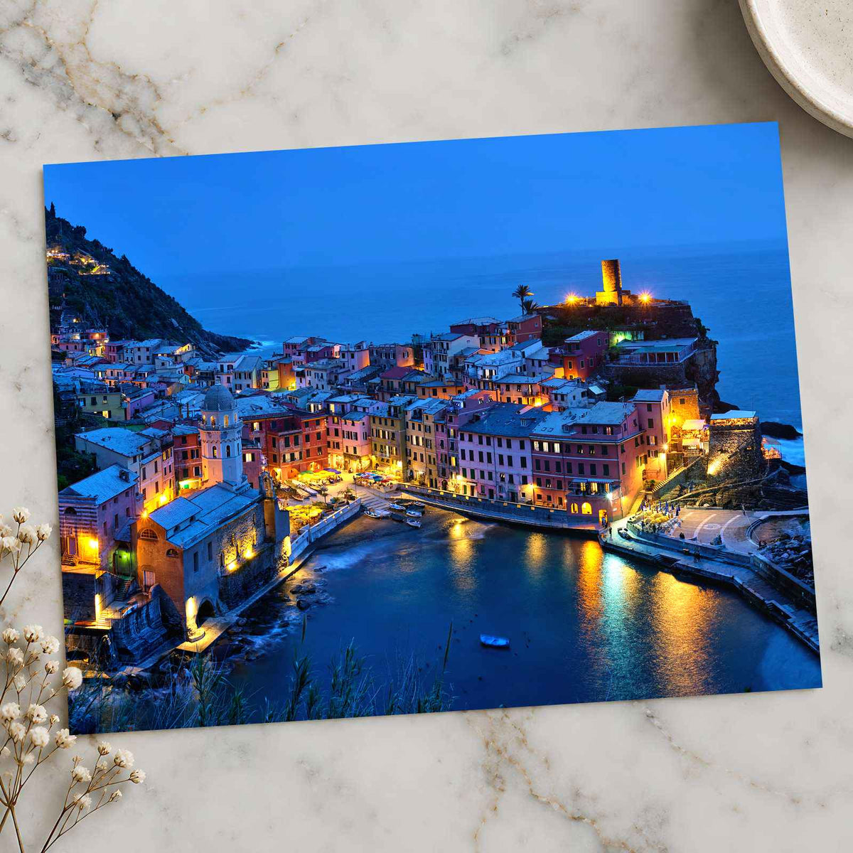 Vernazza Village at Night in Italy Photo Print Wall Decor