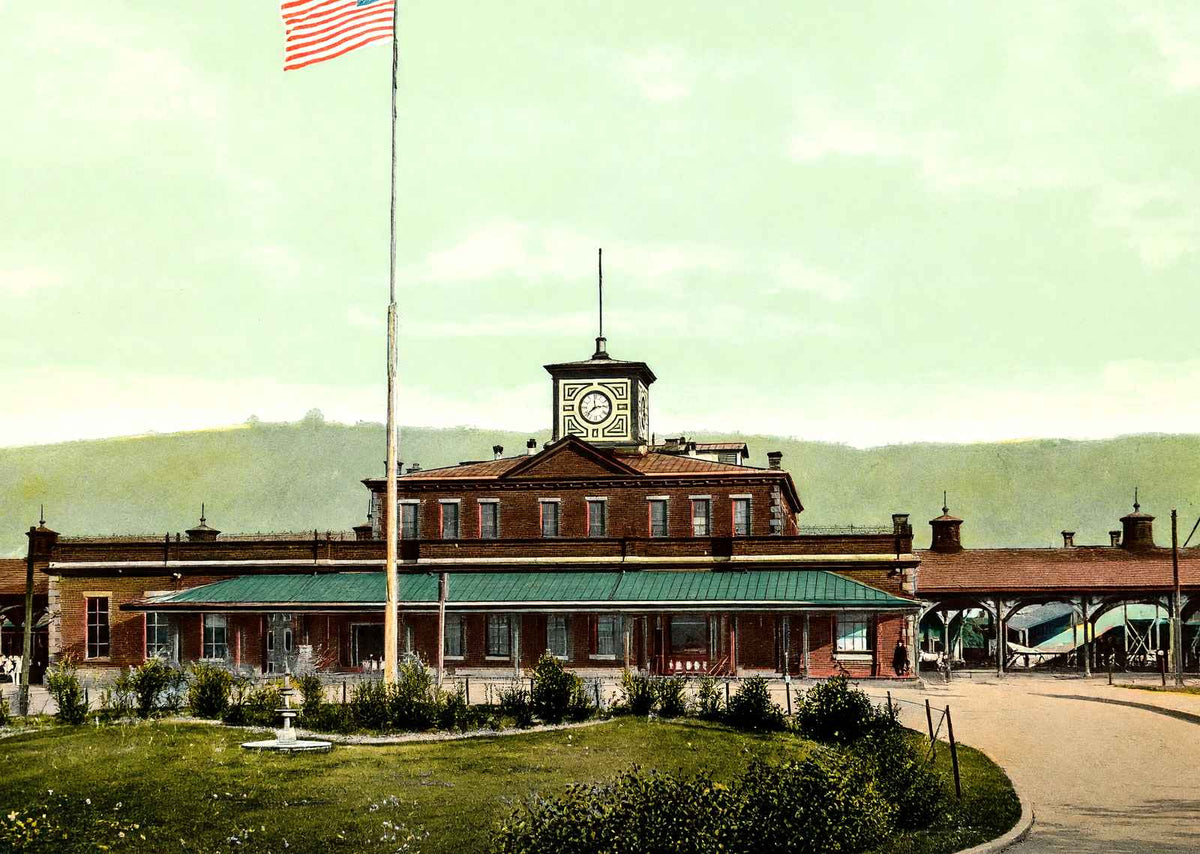 P. & R. RR Station, Reading, PA in 1907 vintage print