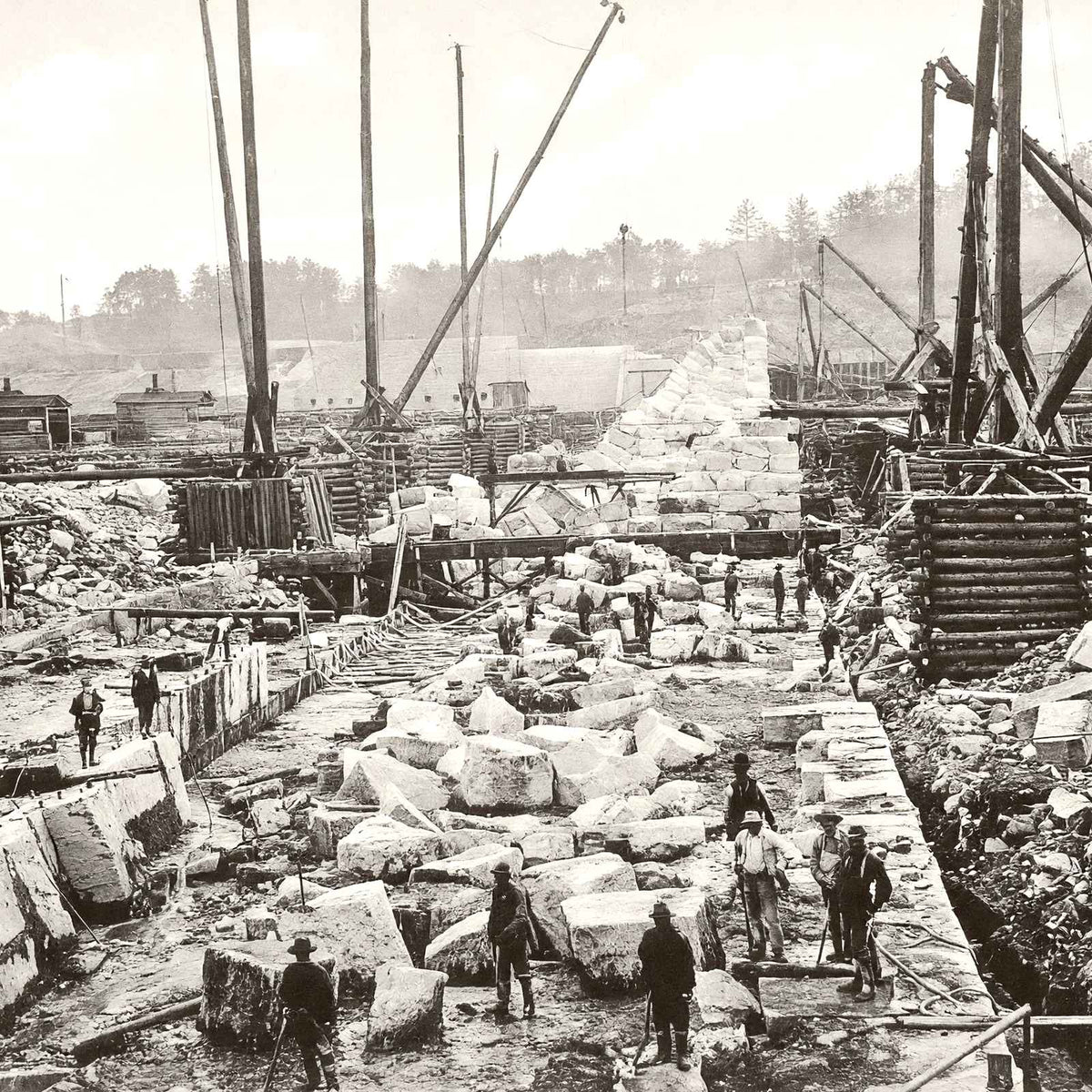 Laying Foundation of Big Dam at Whitney NC vintage photo print