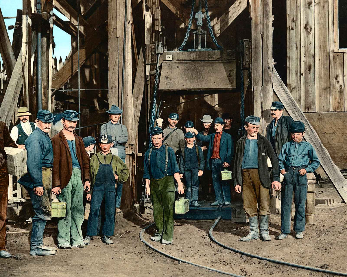 Coal Mining Night Shift in 1907 vintage print