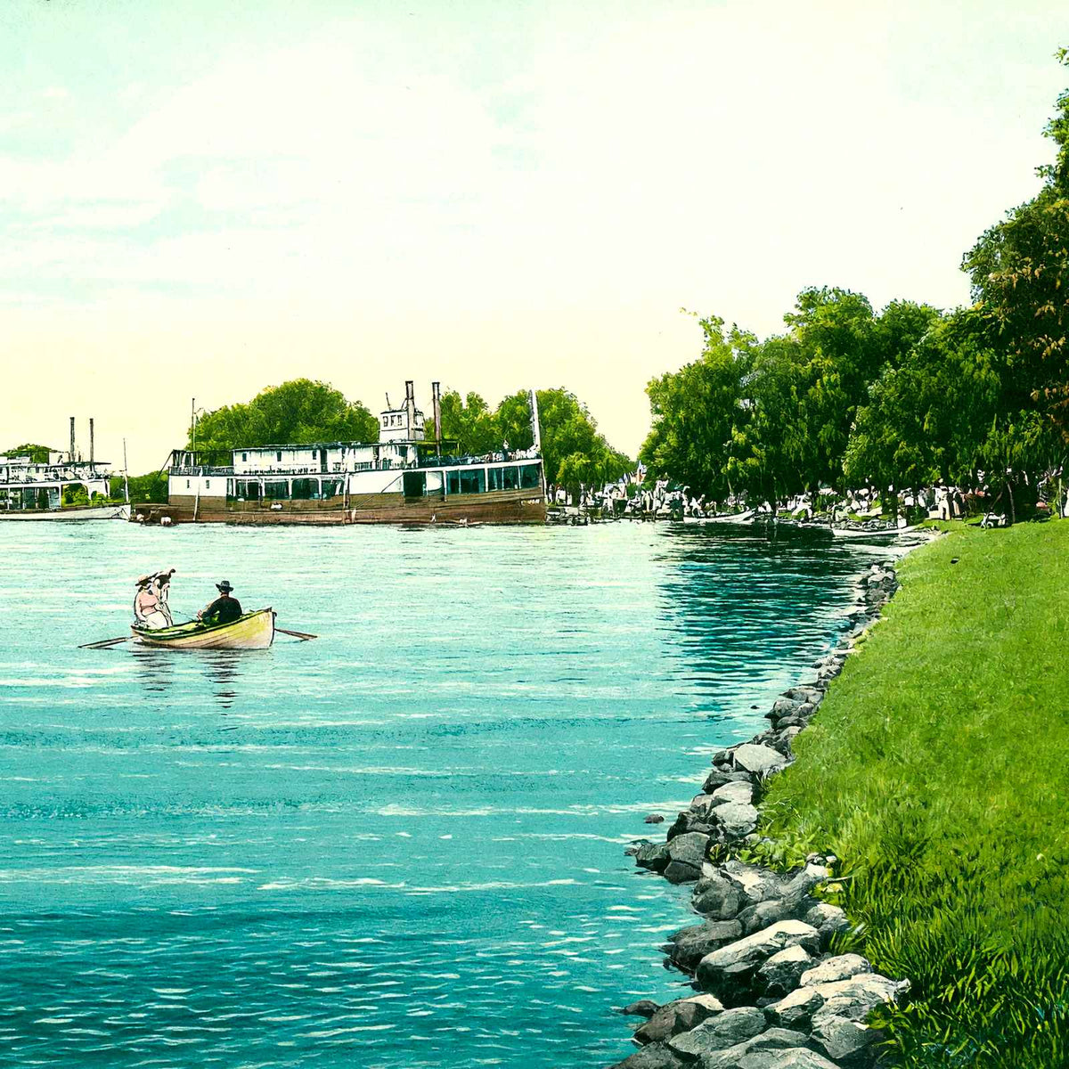 Picnic at Riverside Park, Neenah, WI 1908 vintage print
