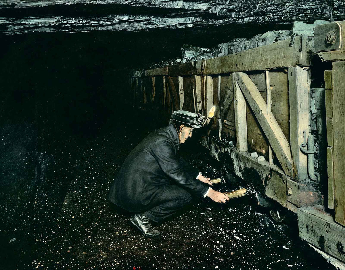 Coal Mining Spragging Cars in 1908 vintage print