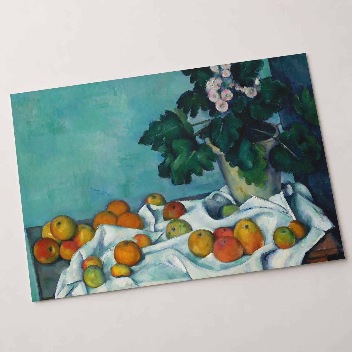 Still Life with Apples and a Pot of Primroses fine art print by Paul Cézanne (1885)
