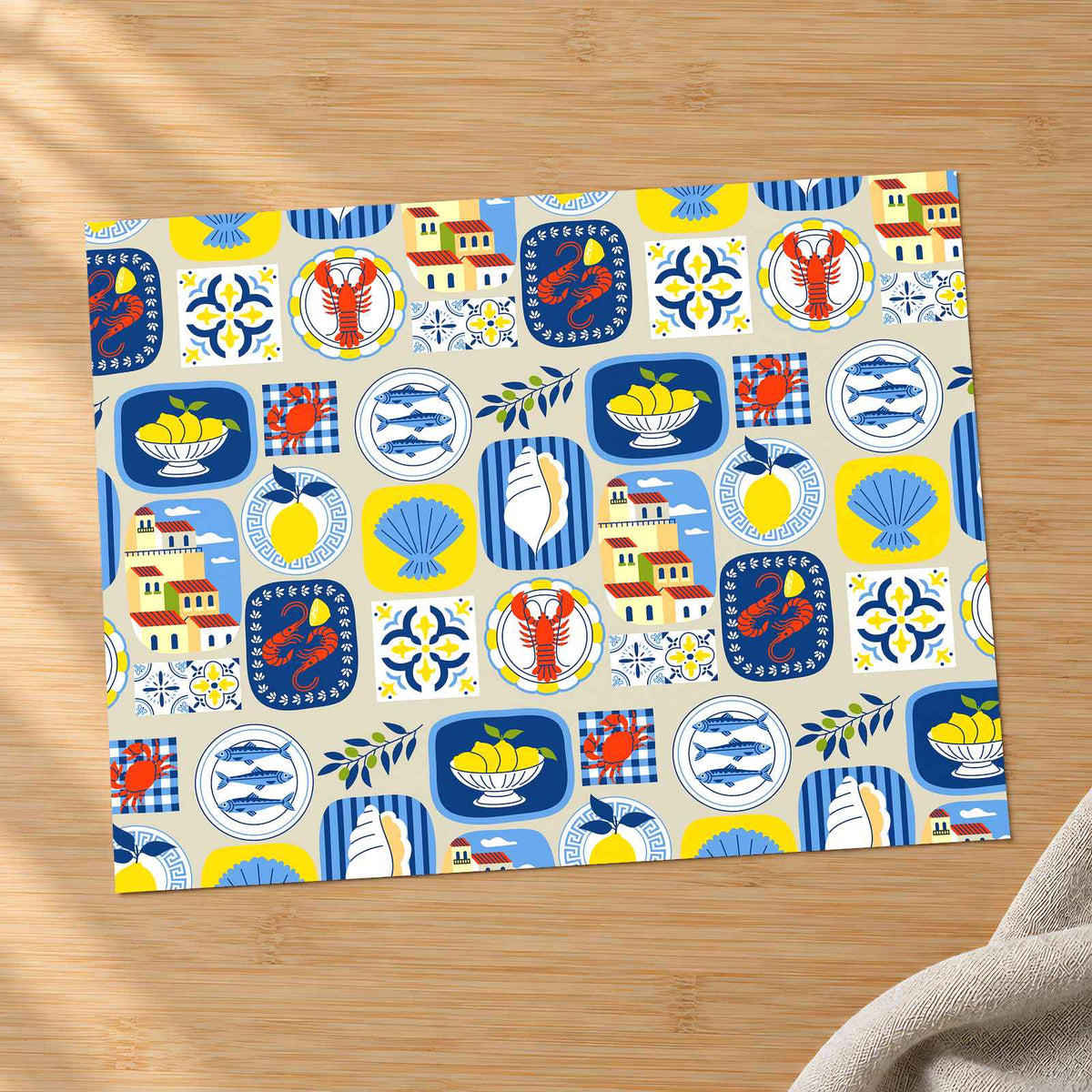 Mediterranean Food, Houses and Shells by Pablo DR Art Print Wall Decor
