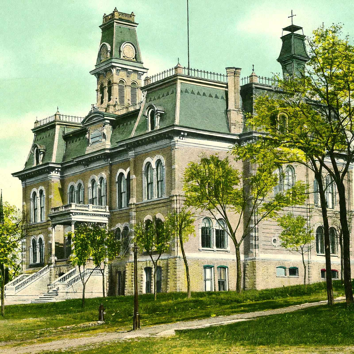 Rock County Court House, Janesville, WI 1907 vintage print