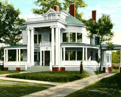 Colonial Home, West Market St, Greensboro vintage print