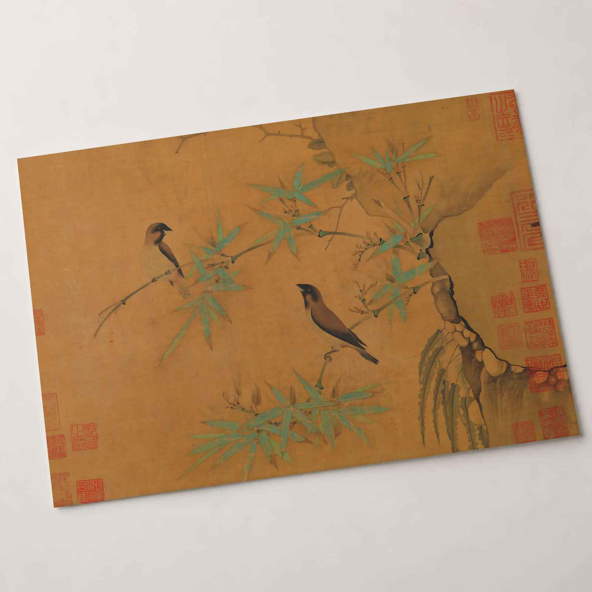 Finches and Bamboo art print by Emperor Huizong (1100)