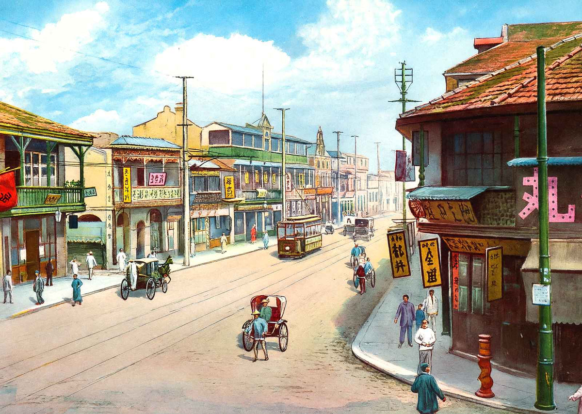 Nanking at Chekiang Road, Shanghai, China vintage print