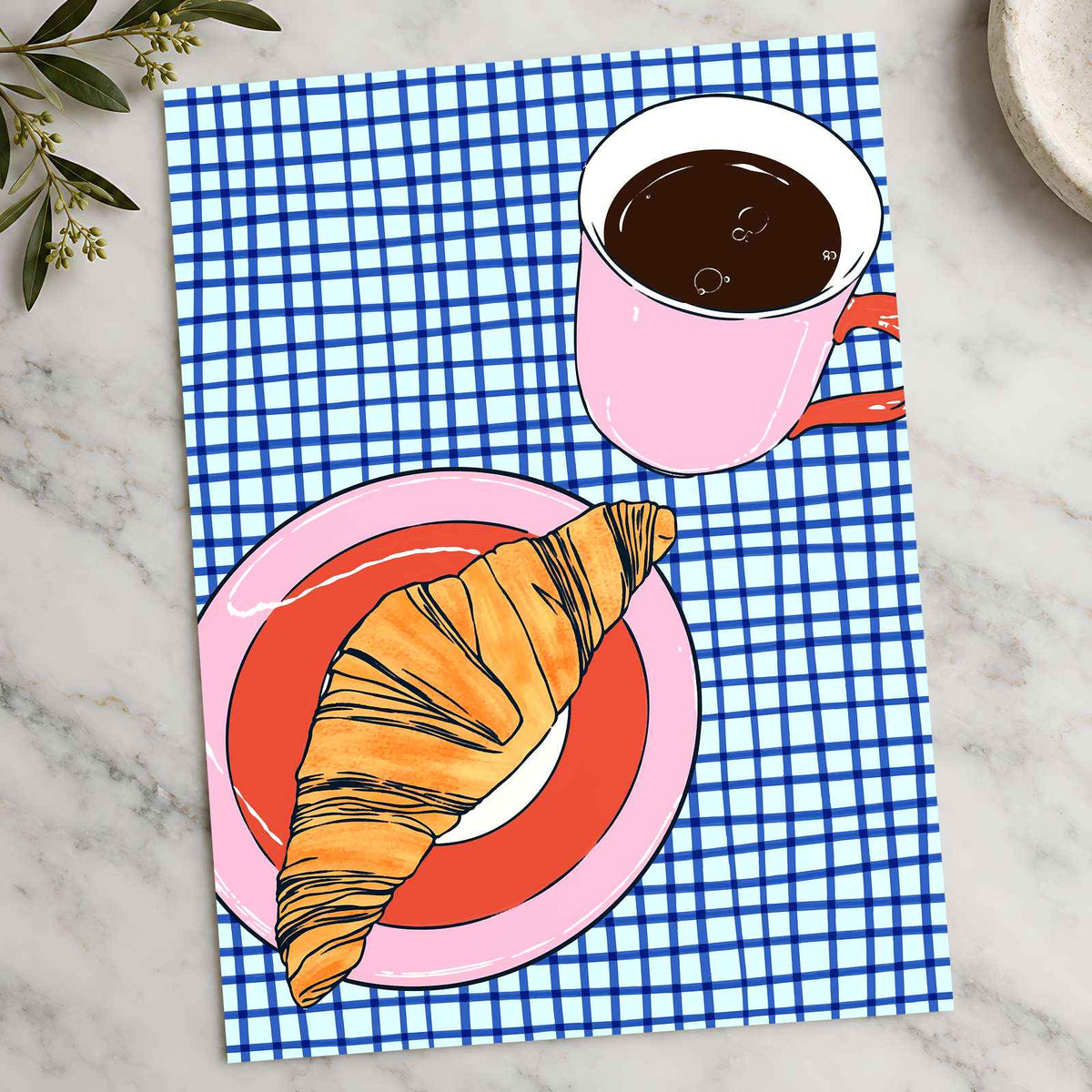 Cup of Coffee and Croissant by Beatriz Camaleão Art Print Wall Decor