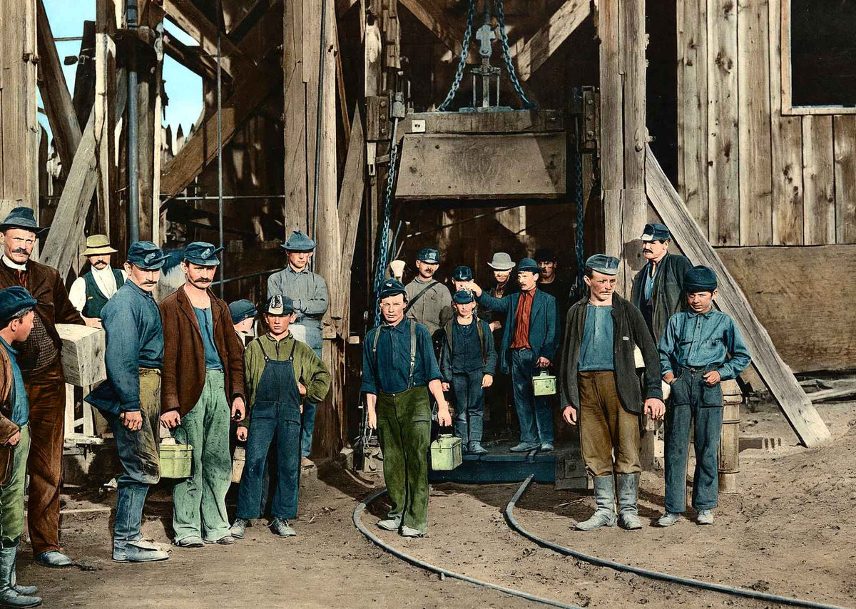 Coal Mining Night Shift in 1907 vintage print