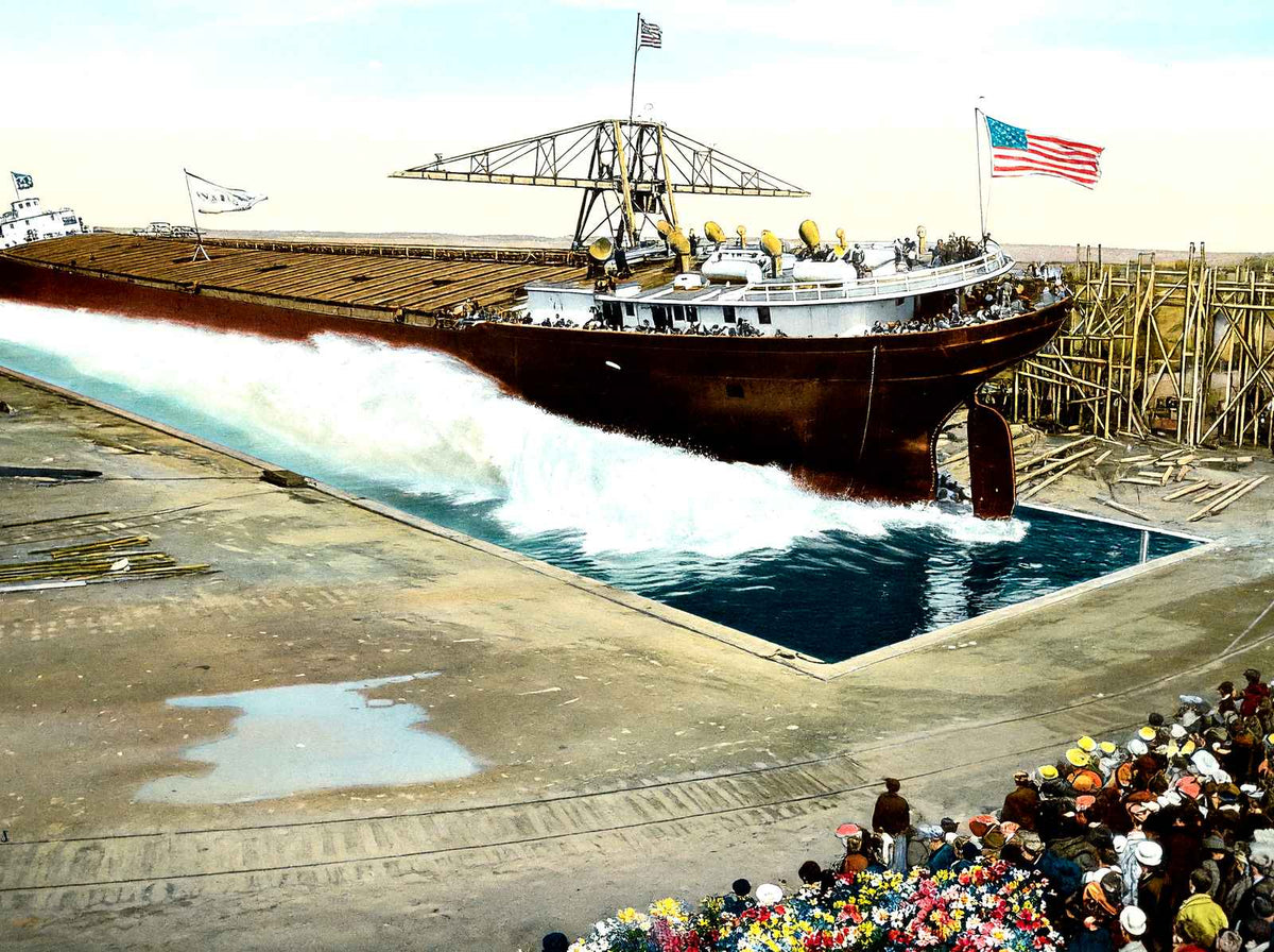 Freighter Launch at Shipyards, Superior, WI vintage print