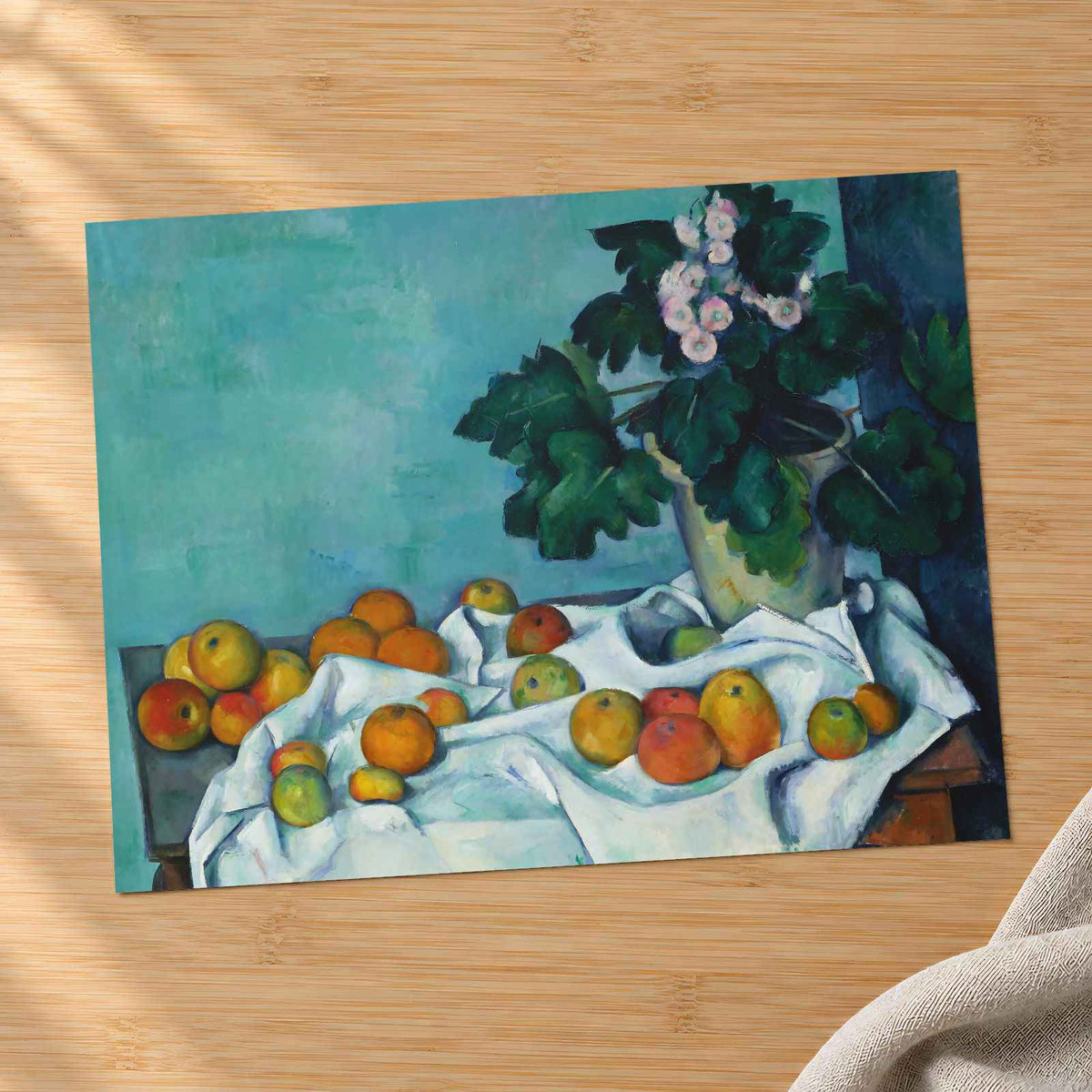 Still Life with Apples and a Pot of Primroses fine art print by Paul Cézanne (1885)