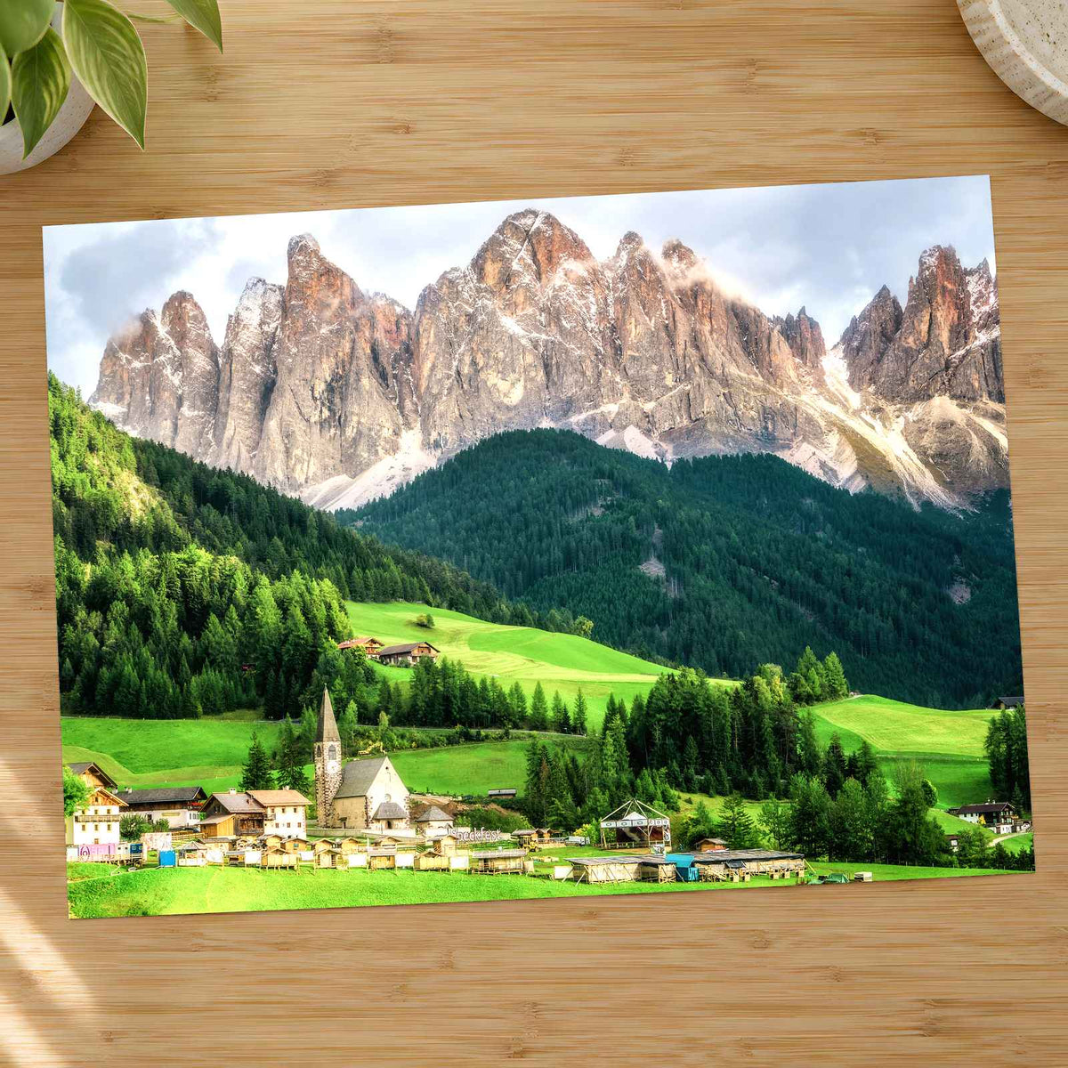 Village under Jagged Peaks in Dolomites Photo Print Wall Decor