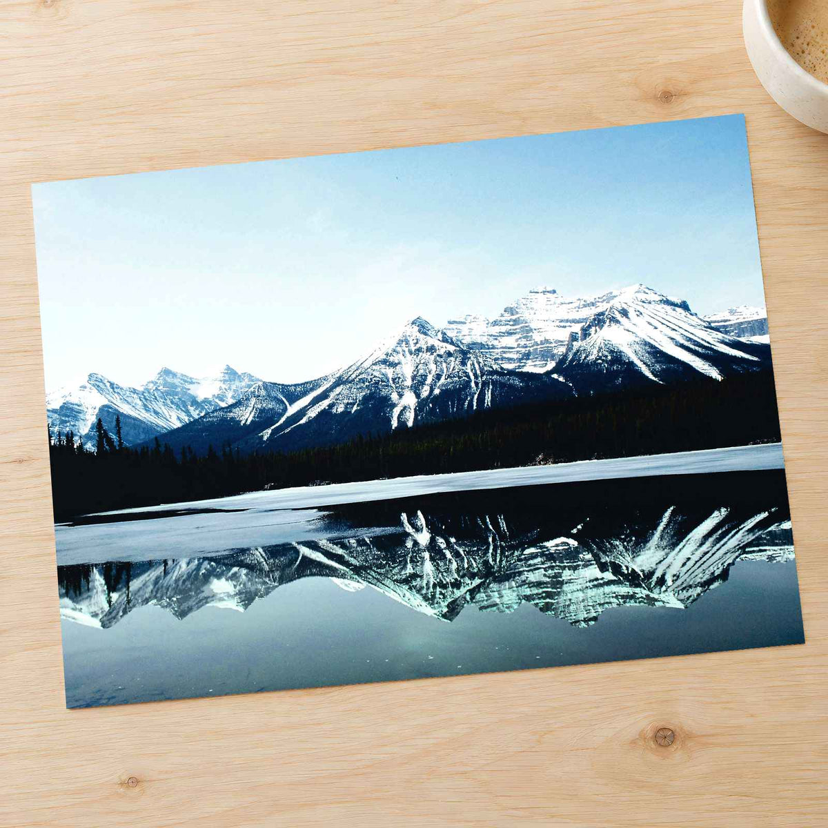 Snowy Mountain Range Reflected in Lake Photo Print Wall Decor