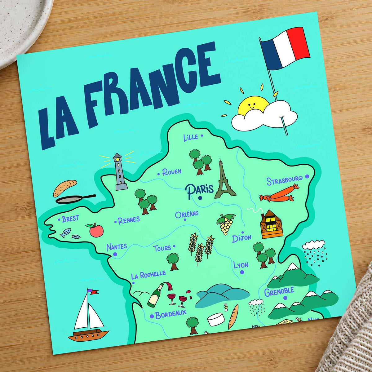 Happy Map of France by Lal Smile Art Print Wall Decor