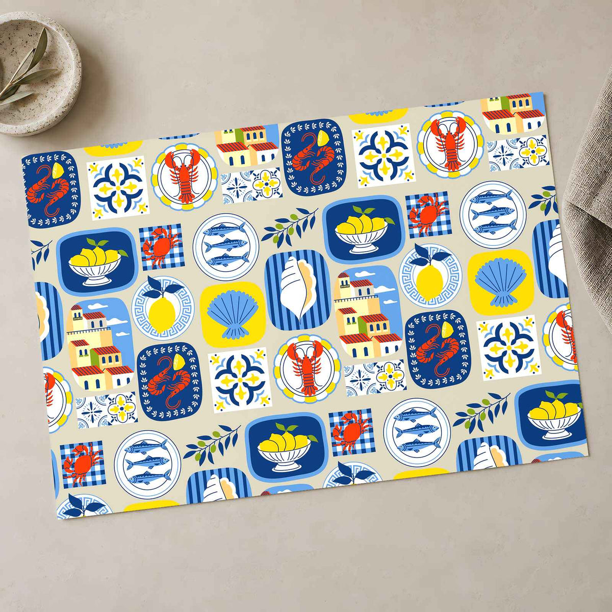 Mediterranean Food, Houses and Shells by Pablo DR Art Print Wall Decor