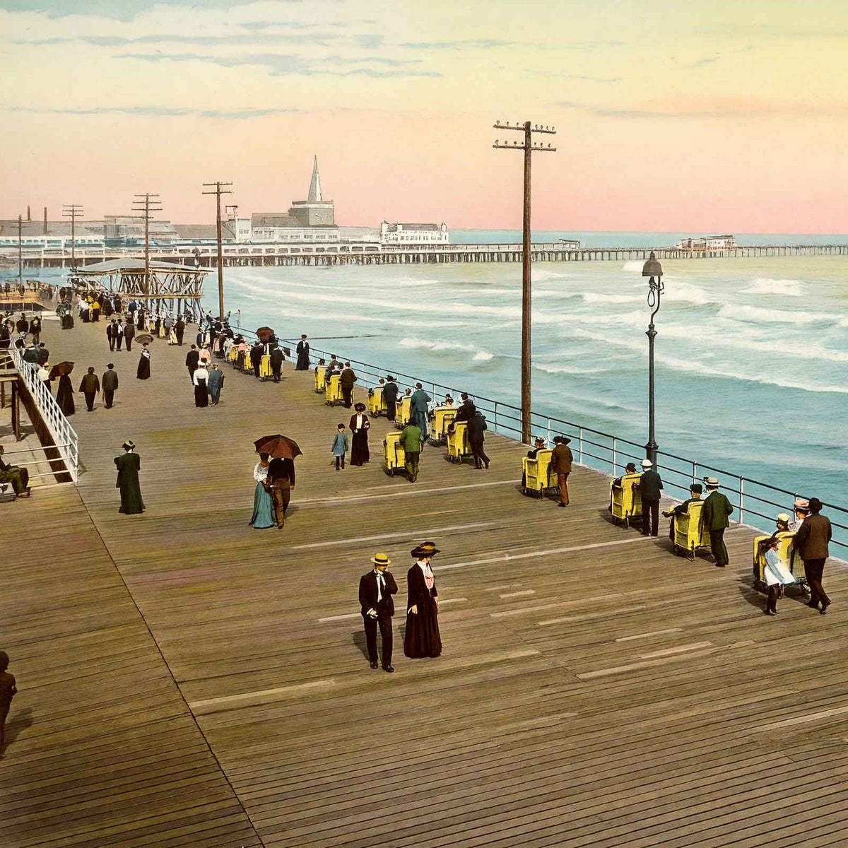 Chair Parade on Boardwalk, Atlantic City NJ vintage print