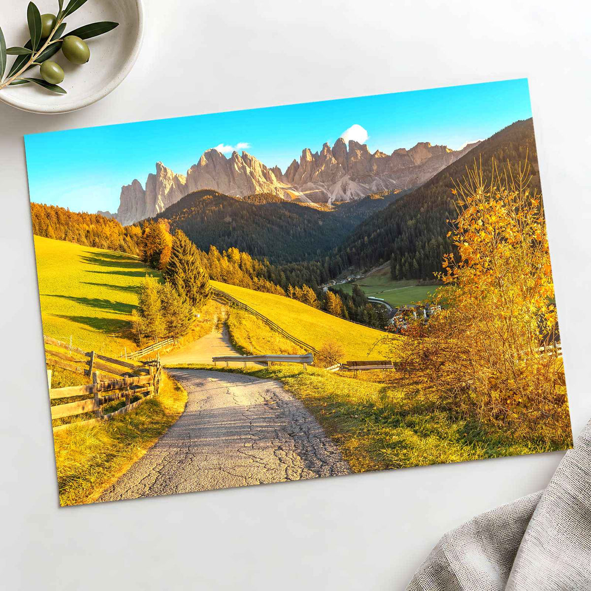 Funes Valley Autumn, Dolomites, Italy Photo Print Wall Decor