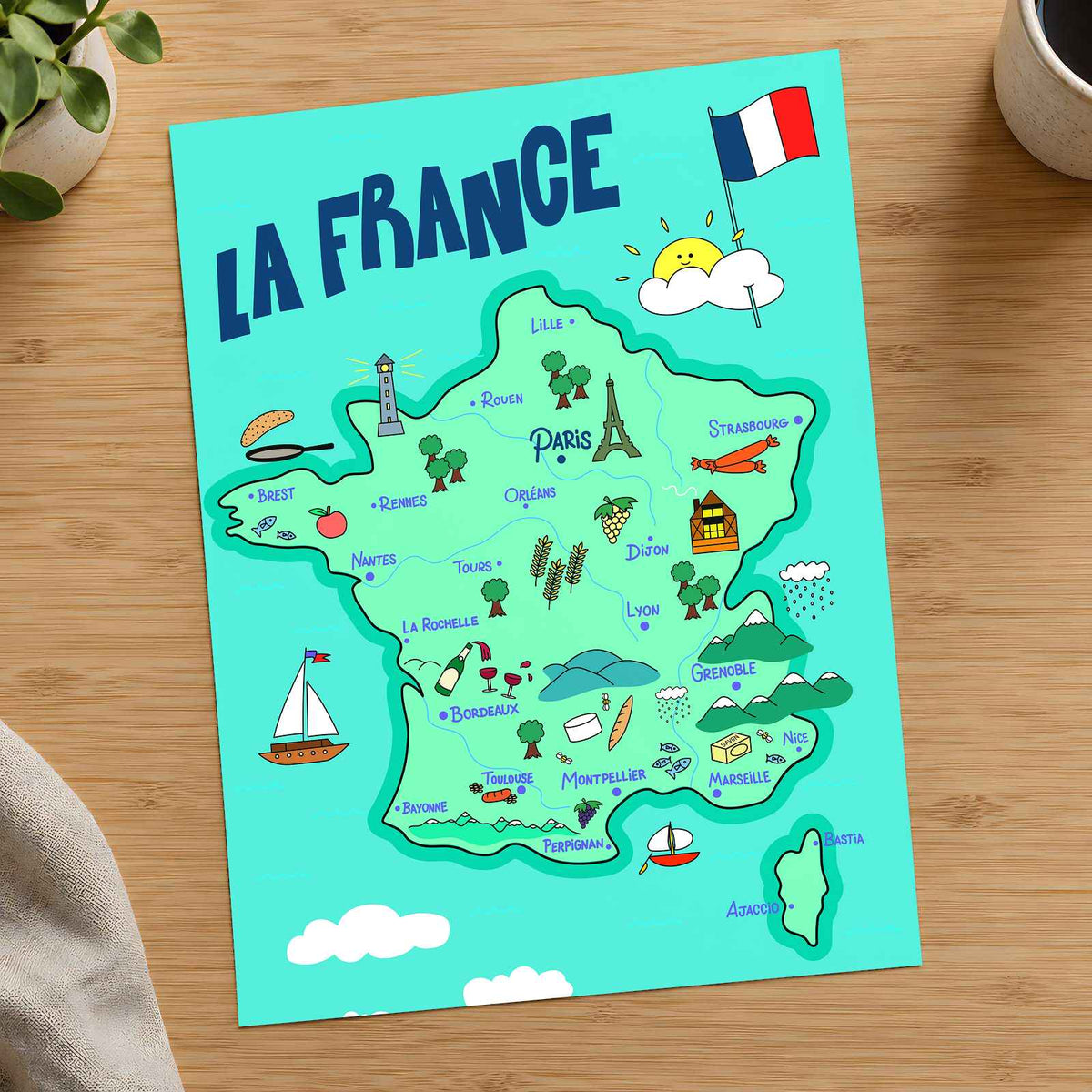 Happy Map of France by Lal Smile Art Print Wall Decor