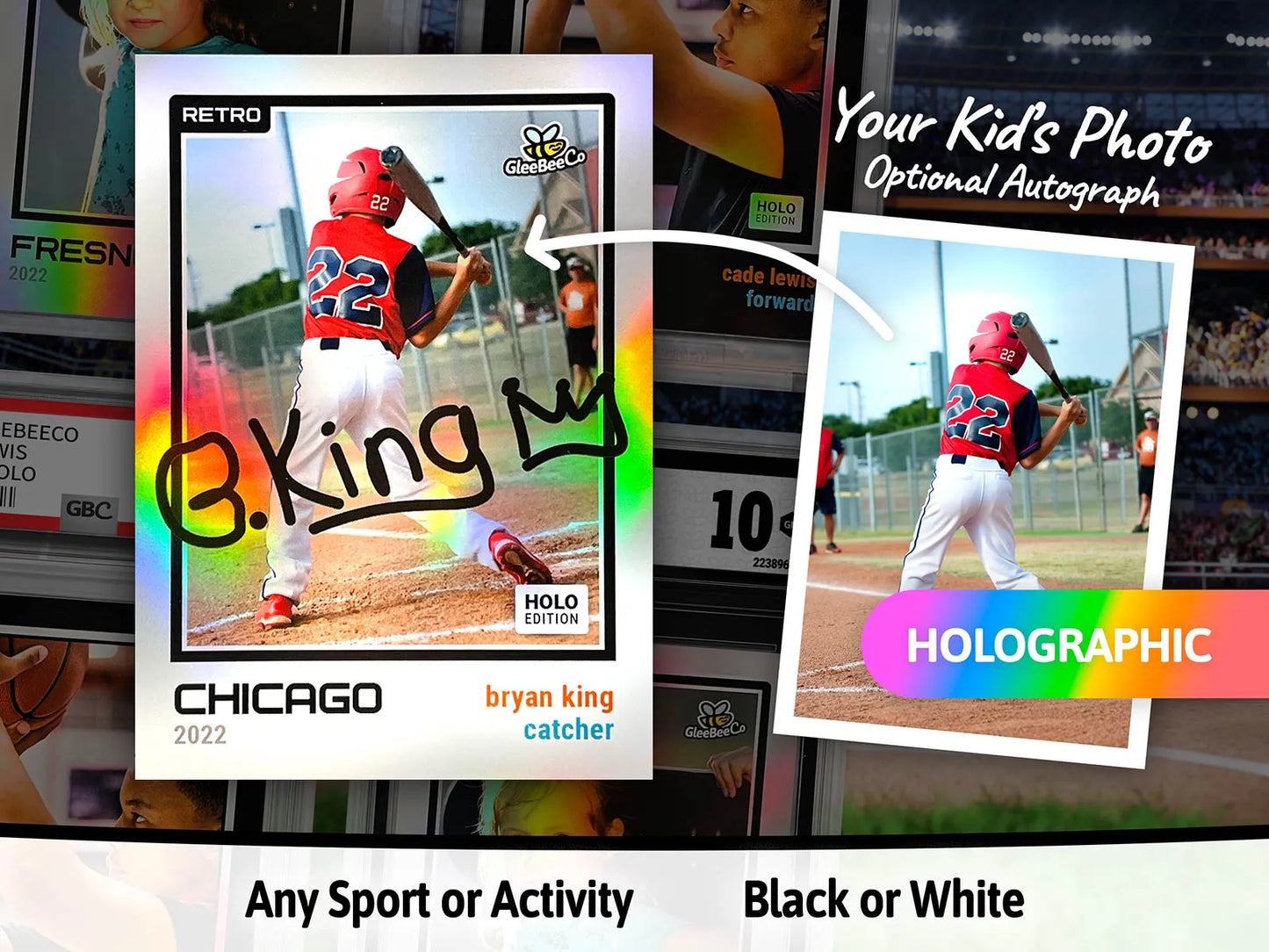 Retro Personalized Baseball Card - Make Your Kid a Custom Holographic Sports Card - Any Sport/Activity for Kids, Teens, Fathers