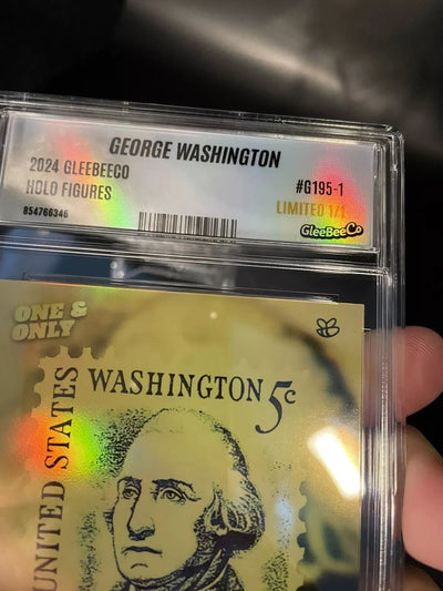1/1 GleeBeeCo GEORGE WASHINGTON 5 cent Stamp Trading Card, Holo Gold *ONE MADE*