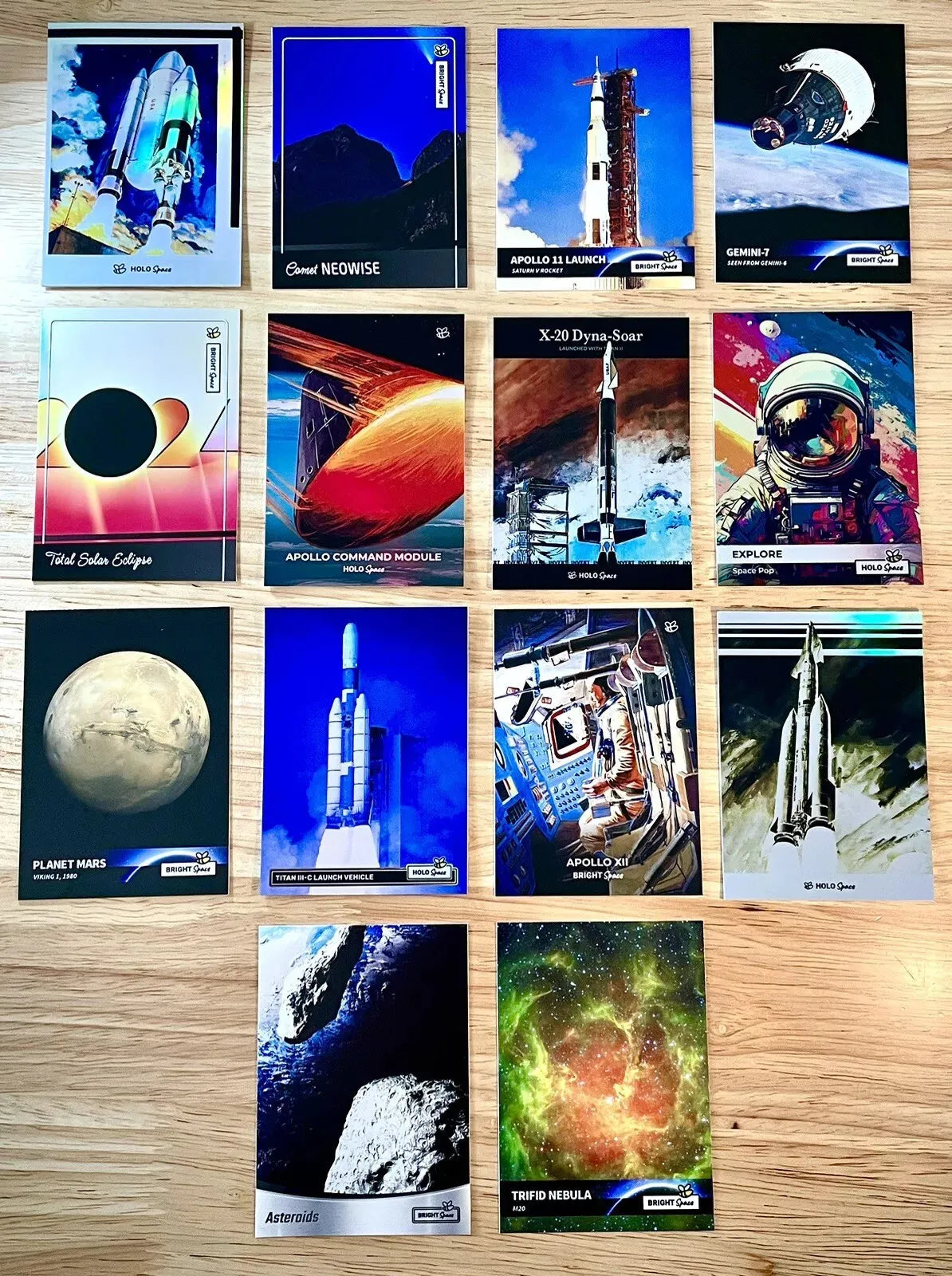 14 GleeBeeCo SPACE Cards Lot (6 Holographic) Apollo 11 GEMINI-7 Titan III, NASA