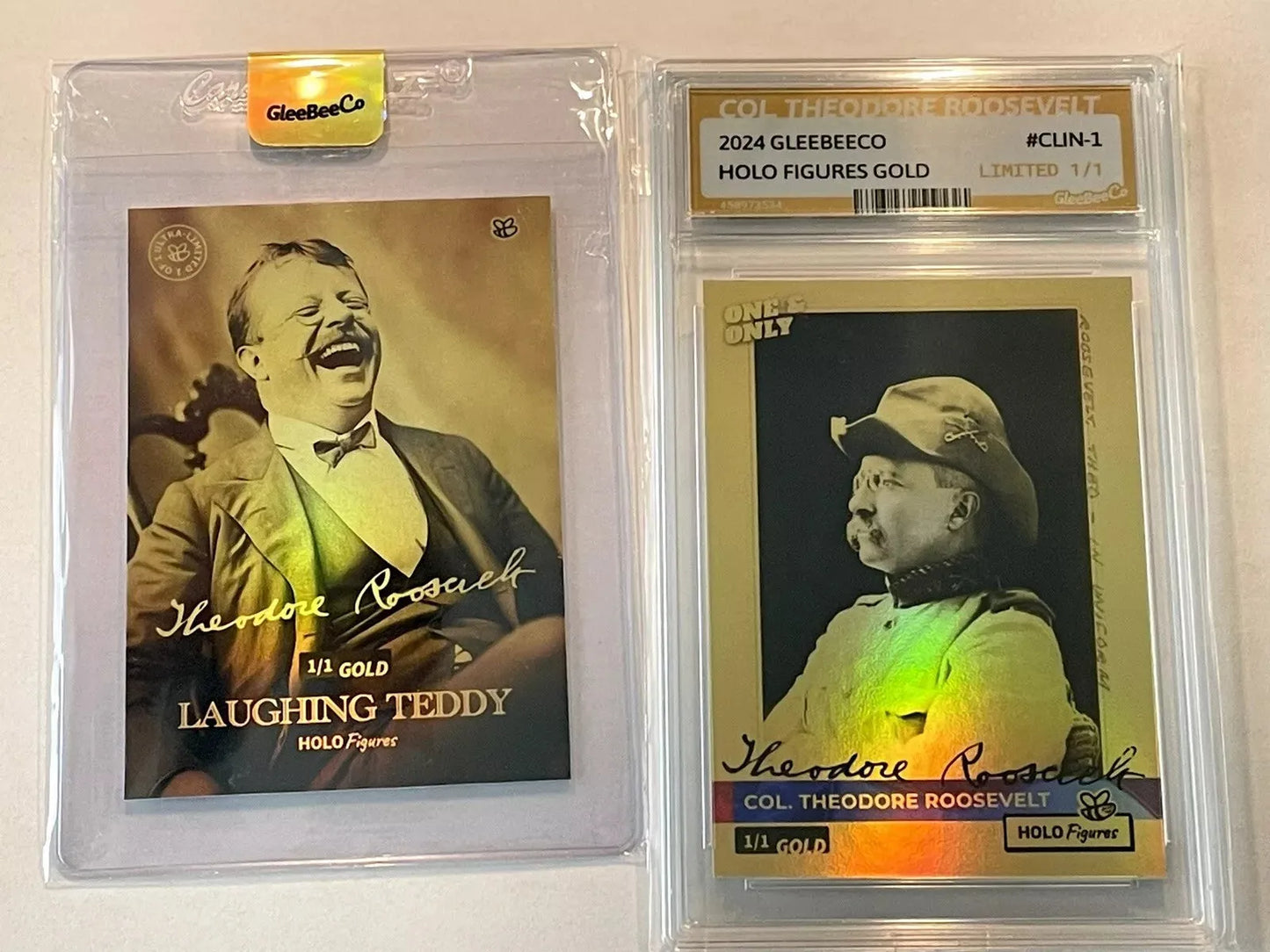 Two 1/1 Theodore TEDDY ROOSEVELT Holo Gold Signature Cards GleeBeeCo 2024 - RARE