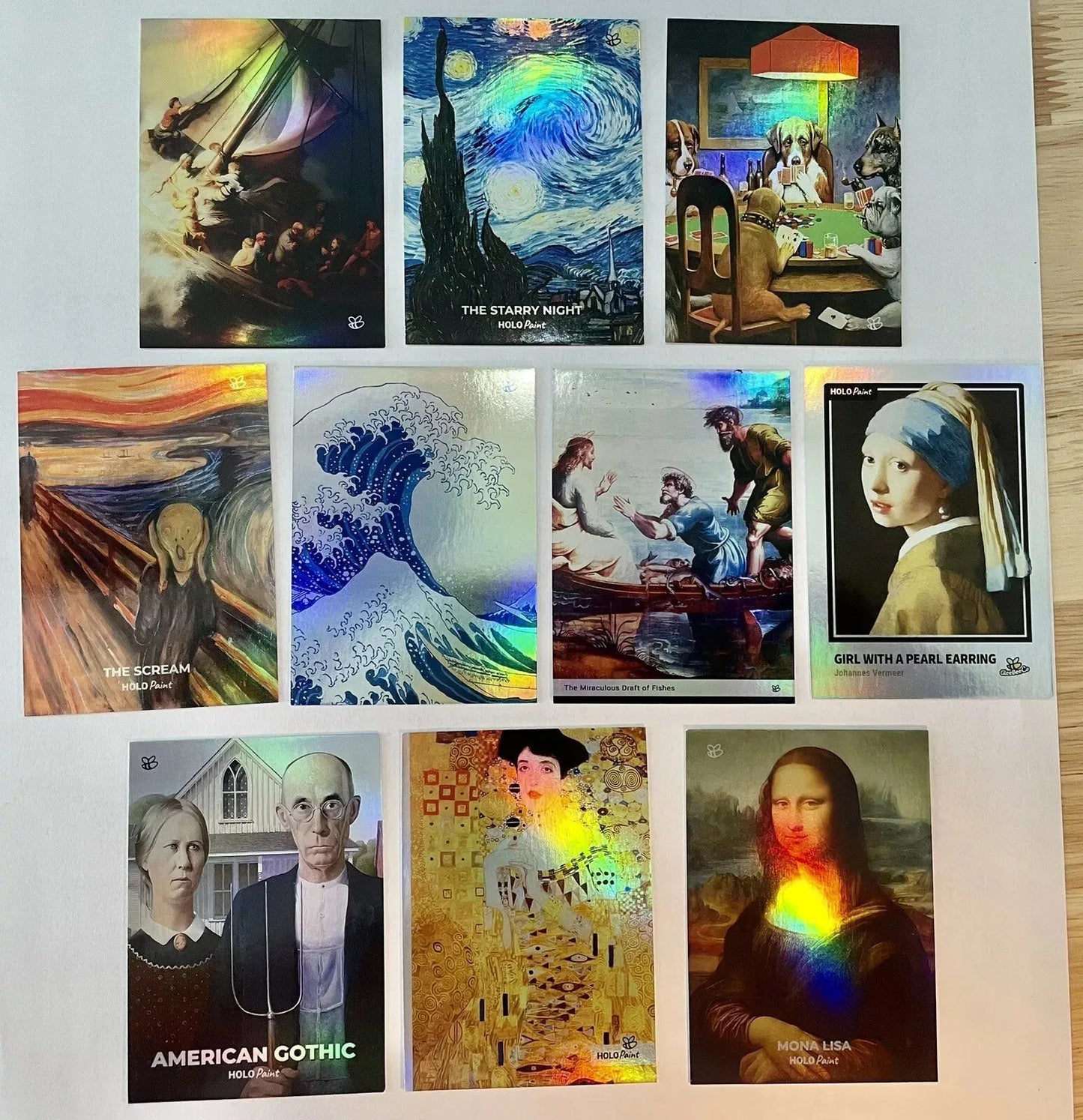 10 Famous Paintings Holographic Trading Cards (Mona Lisa, Starry Night, etc.)