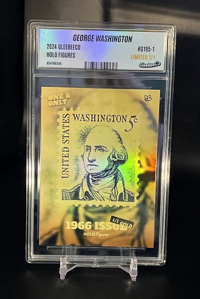 1/1 GleeBeeCo GEORGE WASHINGTON 5 cent Stamp Trading Card, Holo Gold *ONE MADE*
