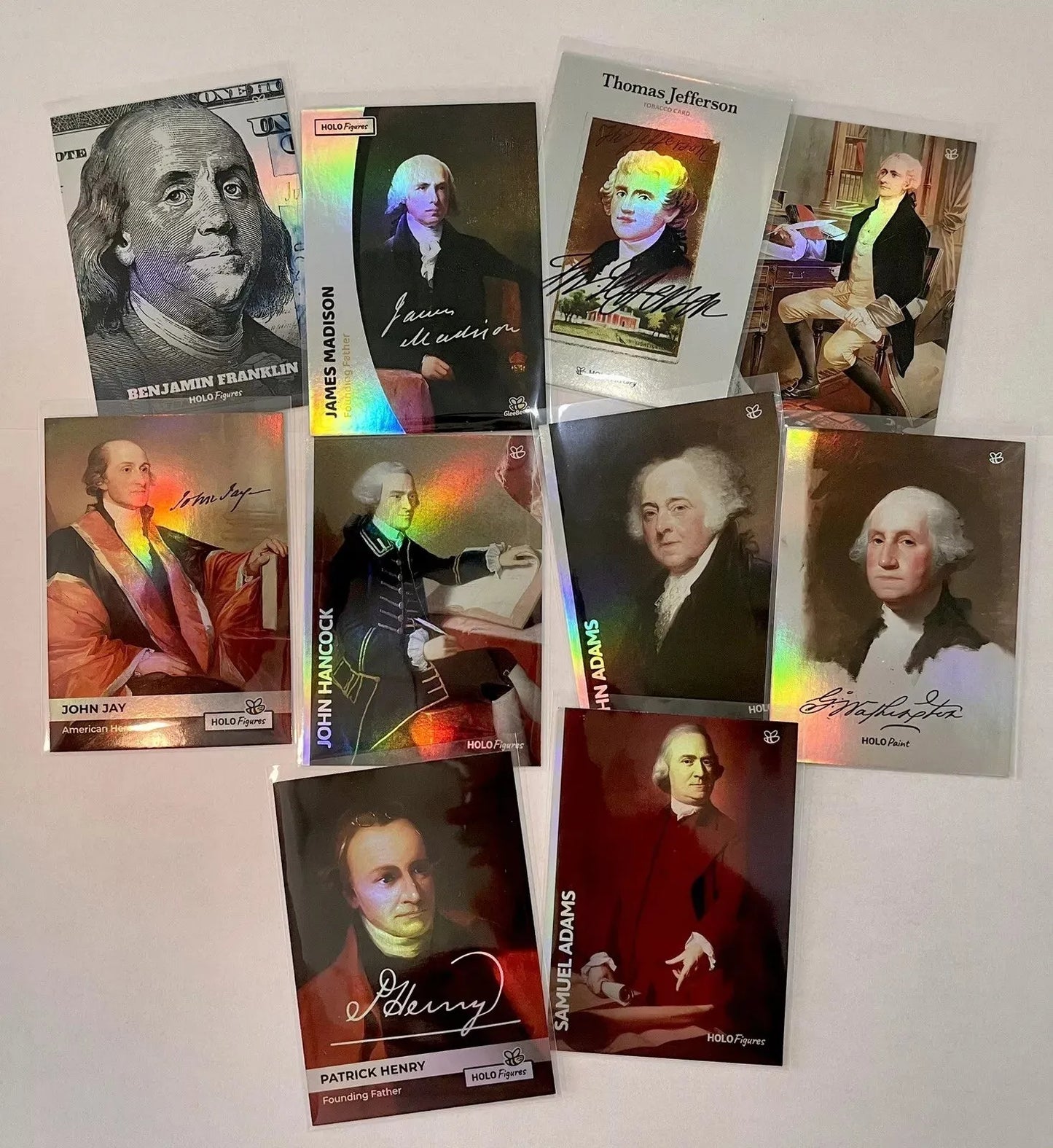 10 American Founding Fathers Holo Cards Franklin, Madison, Washington, Adams...