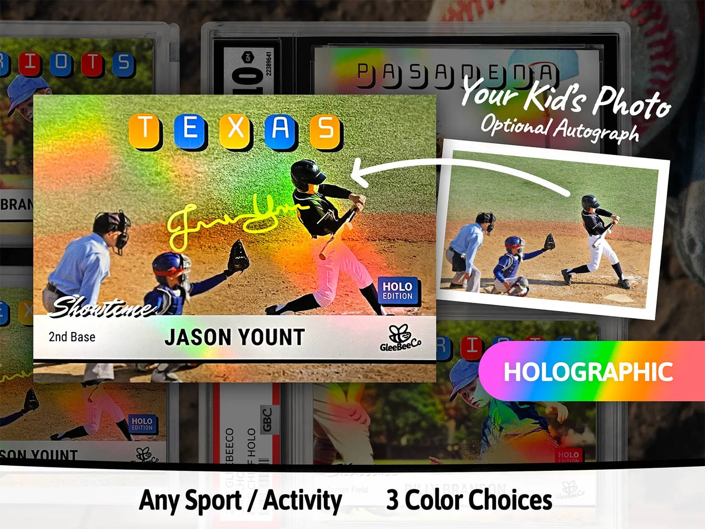 Showtime Custom Card for Kids & Teens - Personalized Holographic Baseball, Football or Basketball Card (Any Sport)