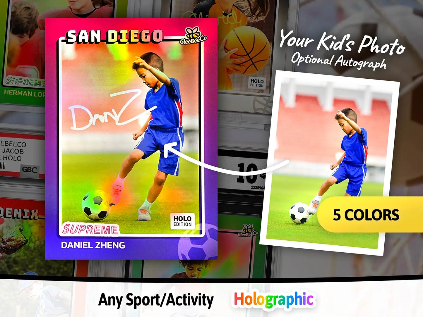 Supreme Custom Trading Card (Holographic) - Your Kid or Teen's Photo & Name - Birthday Gift - Football, Basketball or Any Activity