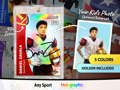 Swoosh "Make Your Own" Sports Card for Kids (Holographic Card) - Your Photo, Your Name - Gift for Dads & Kids